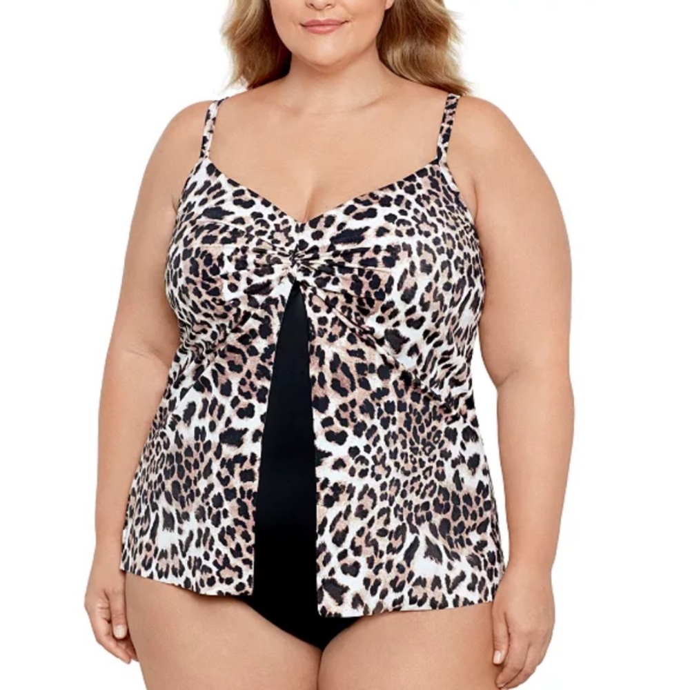 Swim Solutions Plus Size Knotted Flyaway Fauxkini One-Piece Swimsuit NWT 22W